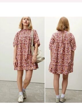 Everlane floral Shirred Yoke Mini Dress sz medium LENGTHENED